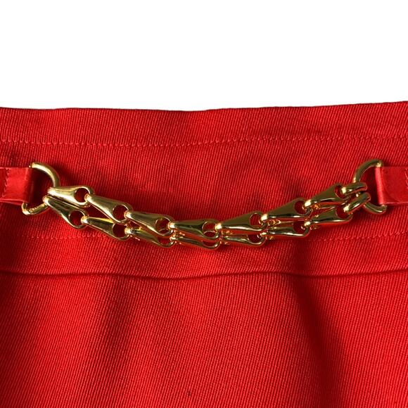 Celine Paris Pencil Skirt Womens Size 42 Red 100% Wool Gold Chain 8" Side Zip - Picture 5 of 9